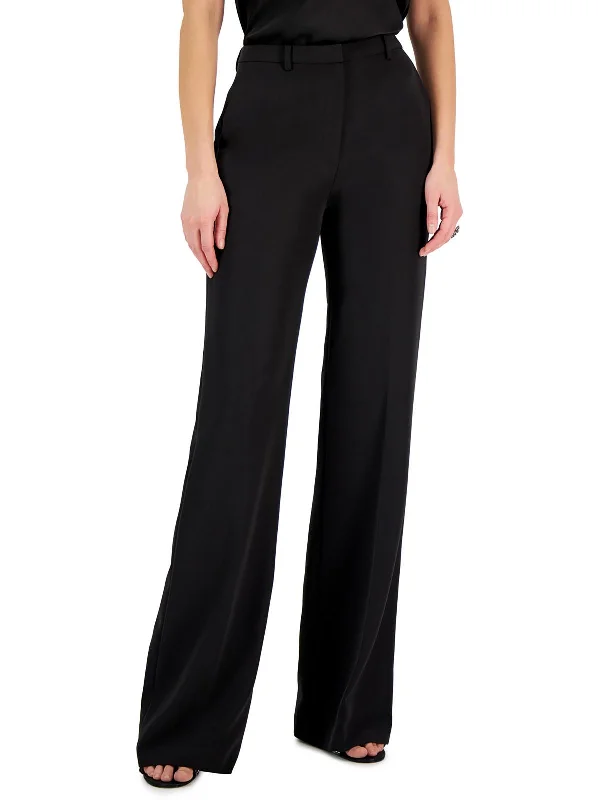 Womens Solid Polyester Flared Pants