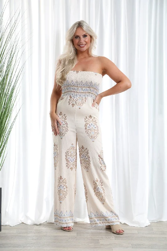 Alessandra Damask Jumpsuit Beige