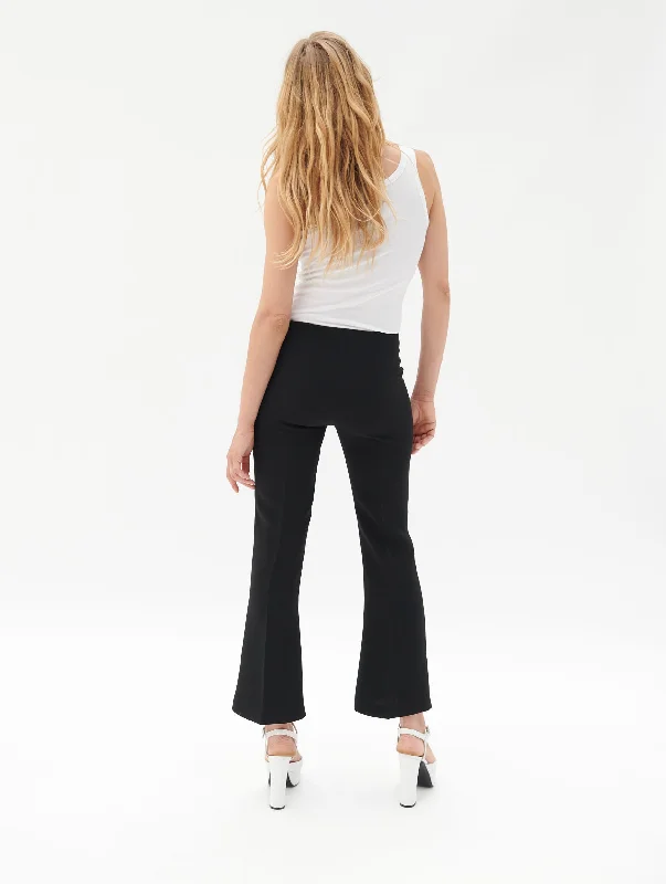 Black crepe 7/8 length flared trousers