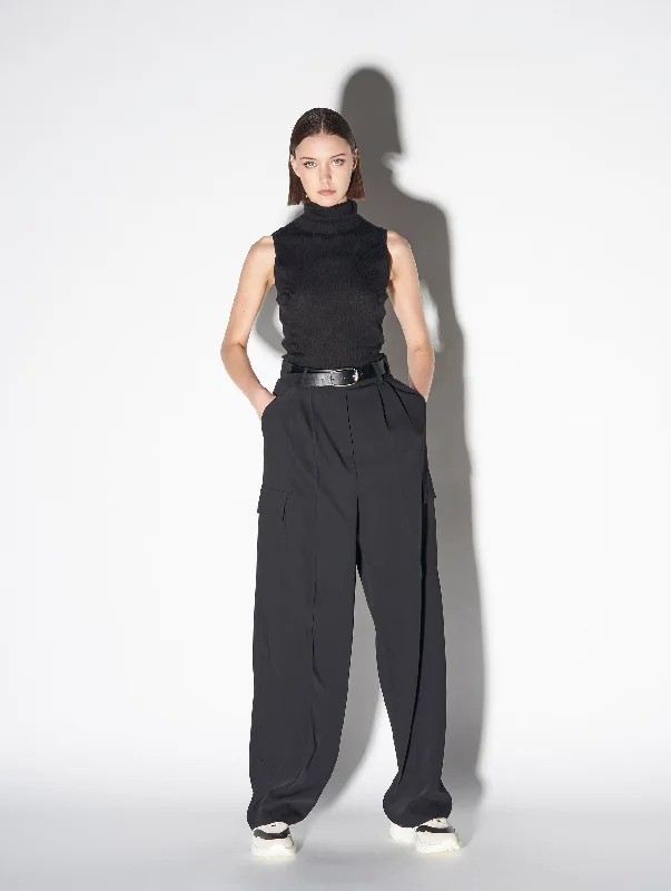 Black crepe combat trousers