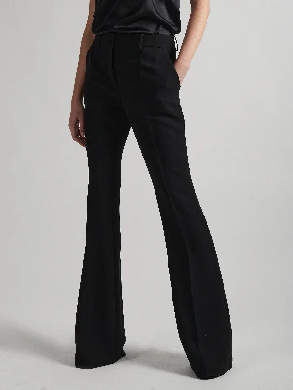 Black crepe flare trousers