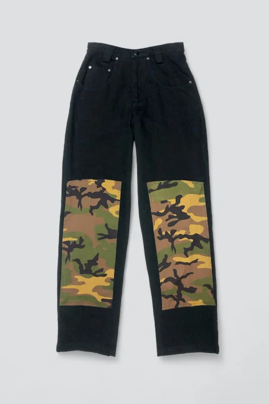 Black Denim Camo Patch Baggy Jean