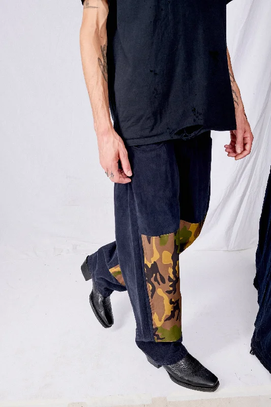 Black Denim Camo Patch Baggy Jean