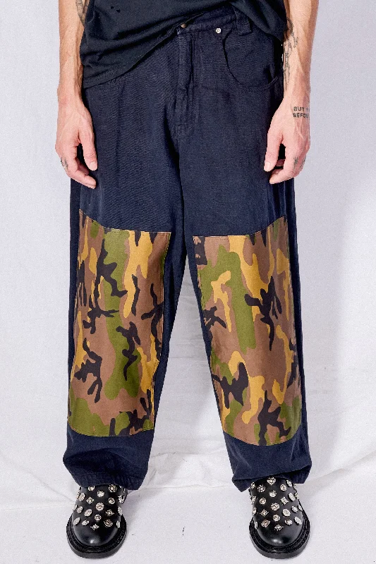 Black Denim Camo Patch Baggy Jean