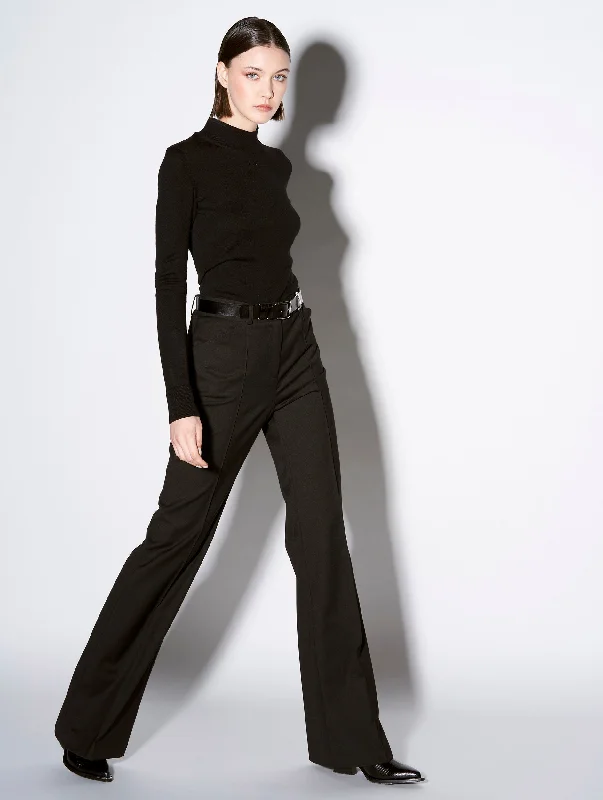 Black stretch wool flared trousers