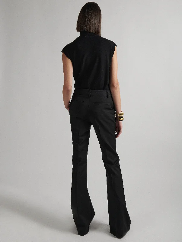 Black stretch wool gabardine flare-cut trousers