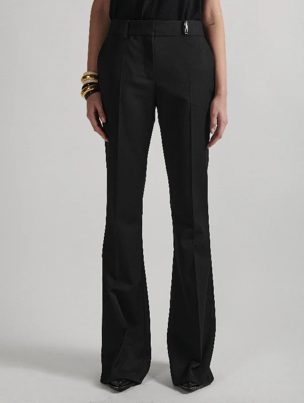 Black stretch wool gabardine flare-cut trousers