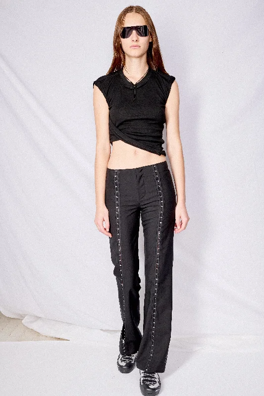 Black Suiting Hook Front Flare Pant