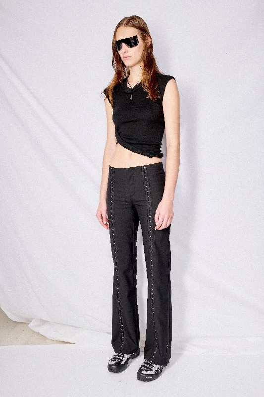 Black Suiting Hook Front Flare Pant