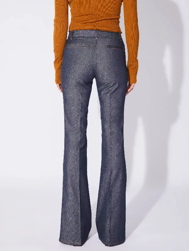 Blue washed denim bootcut trousers