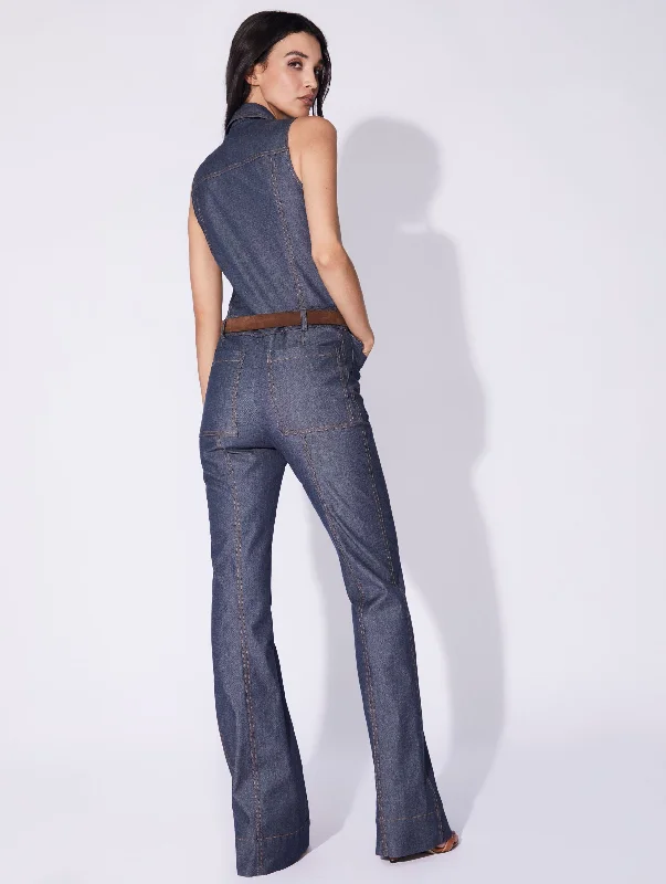 Blue washed denim trouser jumpsuit