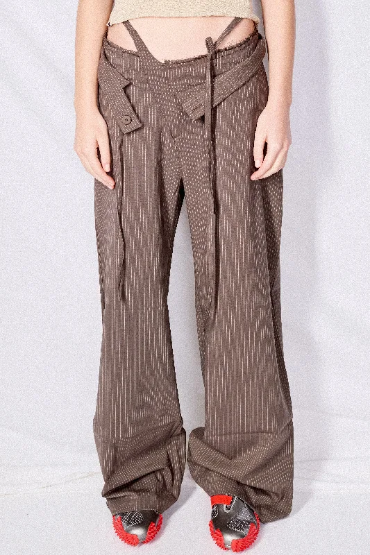 Brown Pinstripe Double Fold Suit Trousers