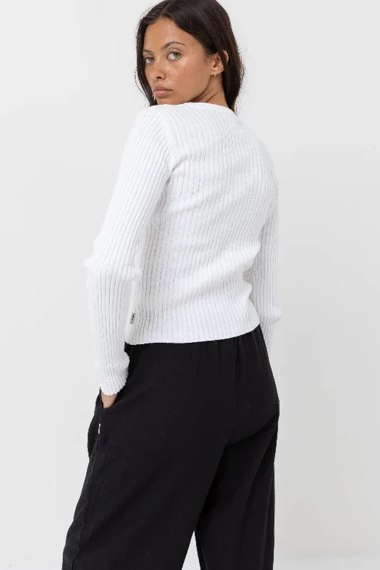 Classic Knit Long Sleeve Top White