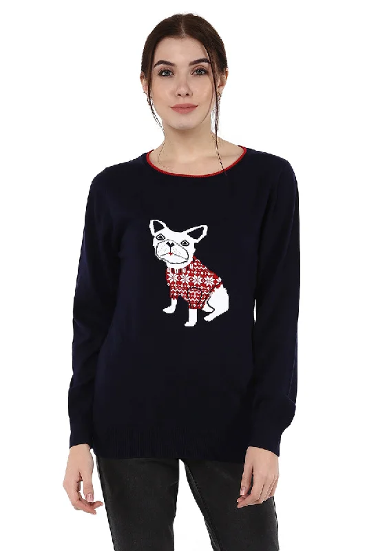 Cute Dog Intarsia Round Neck Jumper