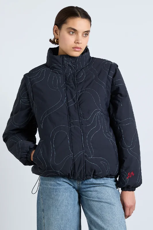 Damson Madder  Jennifer Bow Stitch Navy Puffer Jacket