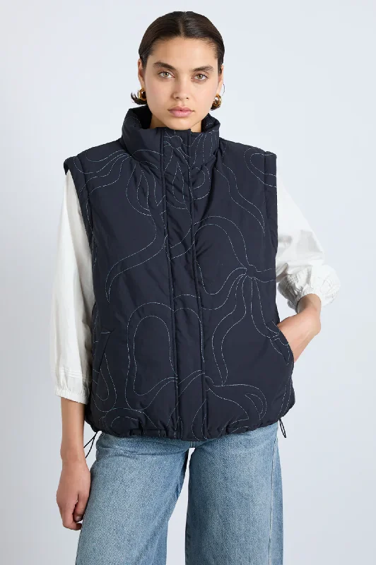 Damson Madder  Jennifer Bow Stitch Navy Puffer Jacket