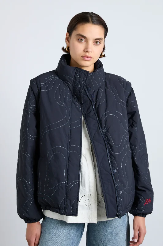 Damson Madder  Jennifer Bow Stitch Navy Puffer Jacket