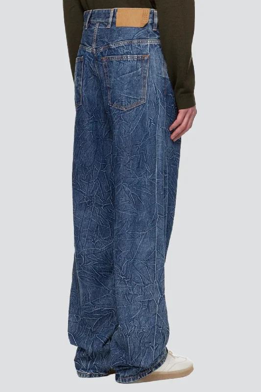 Blue Crinkled Straight Jeans