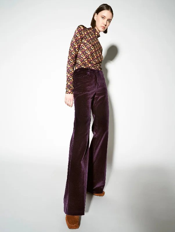 Flared plum velvet trousers