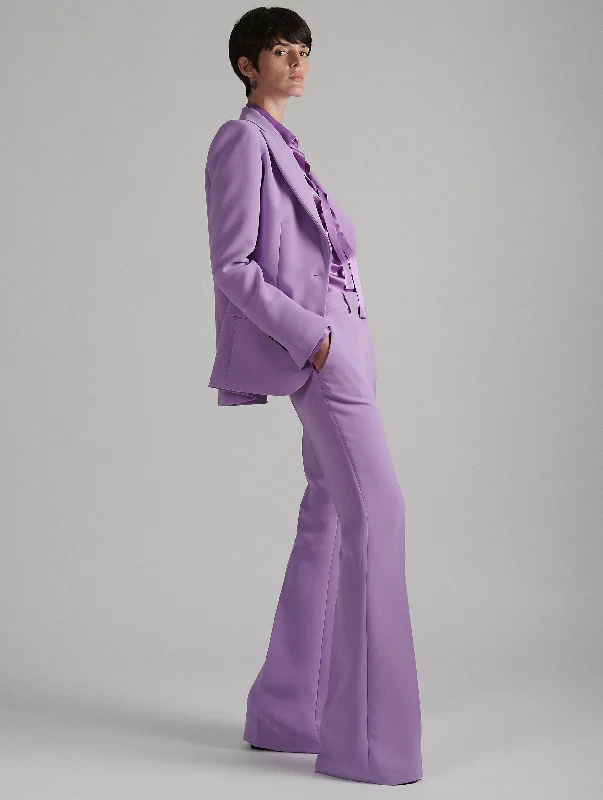 Flared trousers in lilac crepe