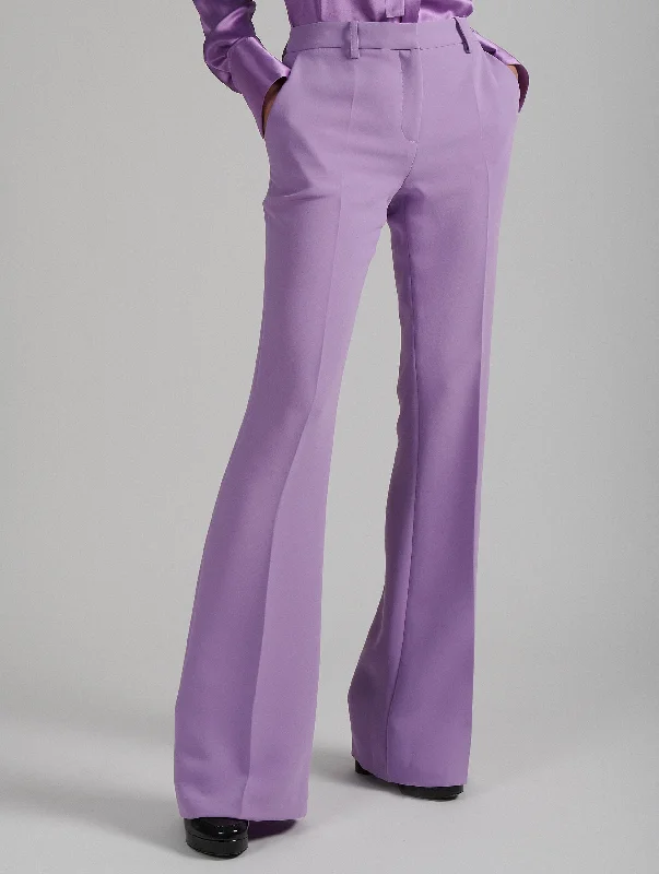 Flared trousers in lilac crepe