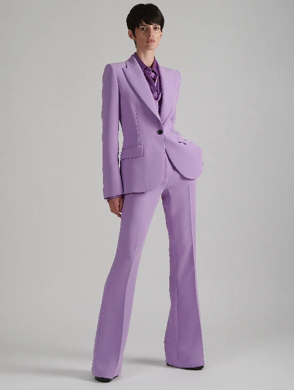 Flared trousers in lilac crepe