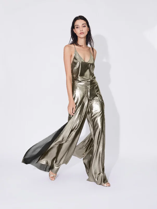 Gold lamé split leg culotte trousers