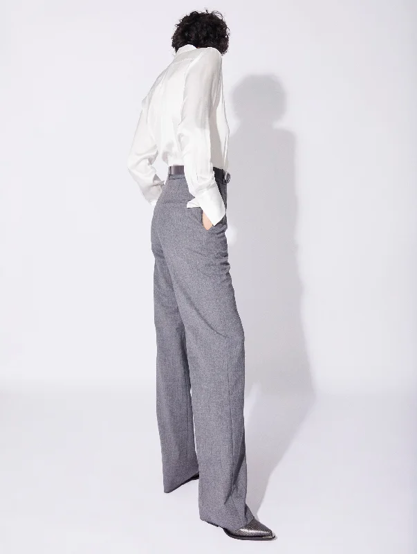 Grey gabardine wide-leg suit trousers