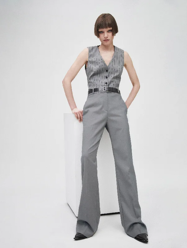 Grey gabardine wide-leg suit trousers