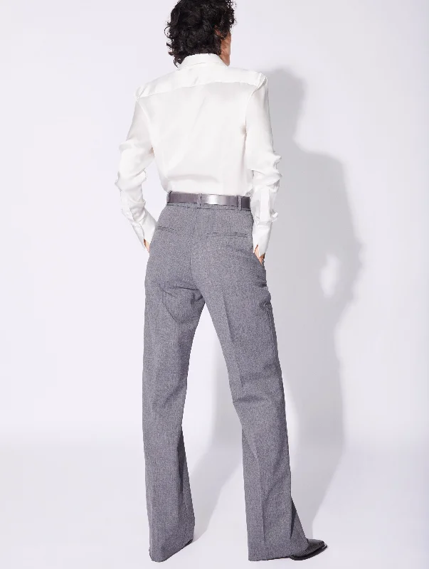 Grey gabardine wide-leg suit trousers