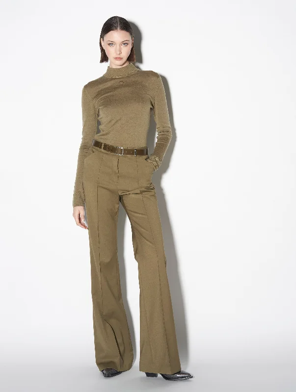 Khaki stretch wool flared trousers