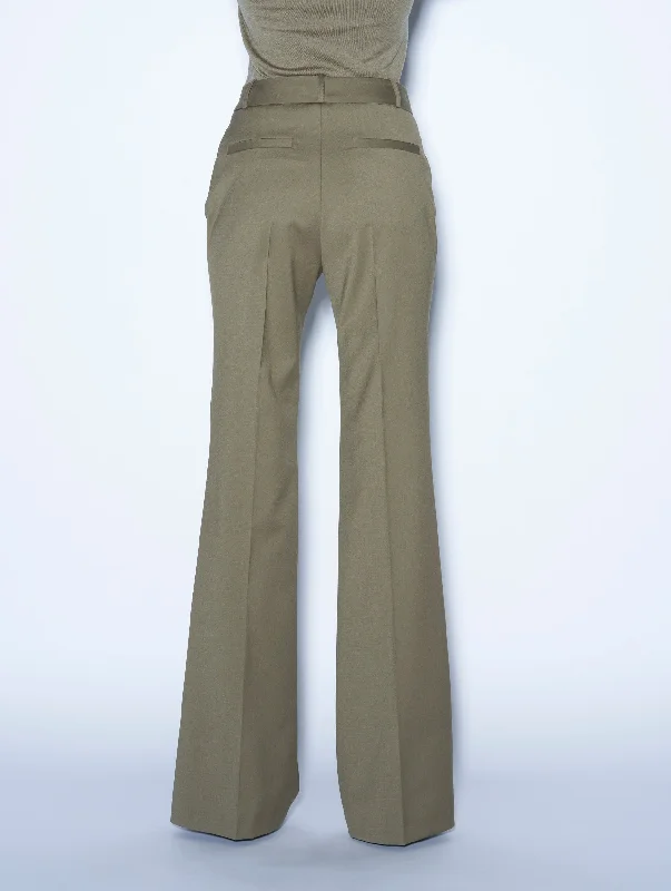 Khaki stretch wool flared trousers