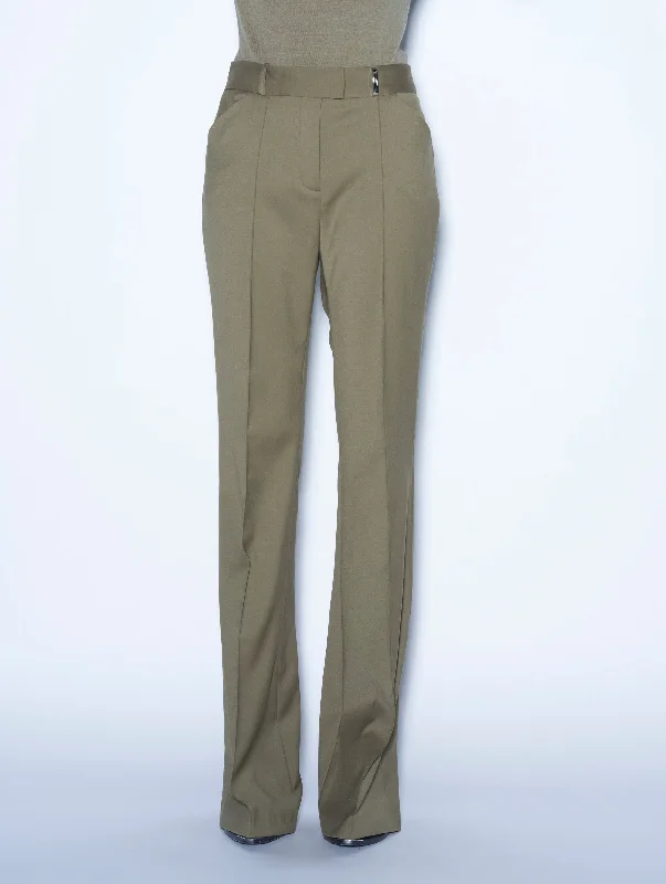 Khaki stretch wool flared trousers