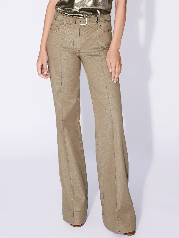 Linden green washed denim flared trousers