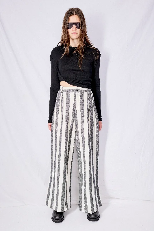 Black and White Linen Wide Leg Trousers