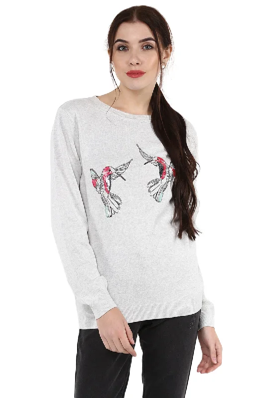 Loving Birds Embroidered Round Neck Jumper