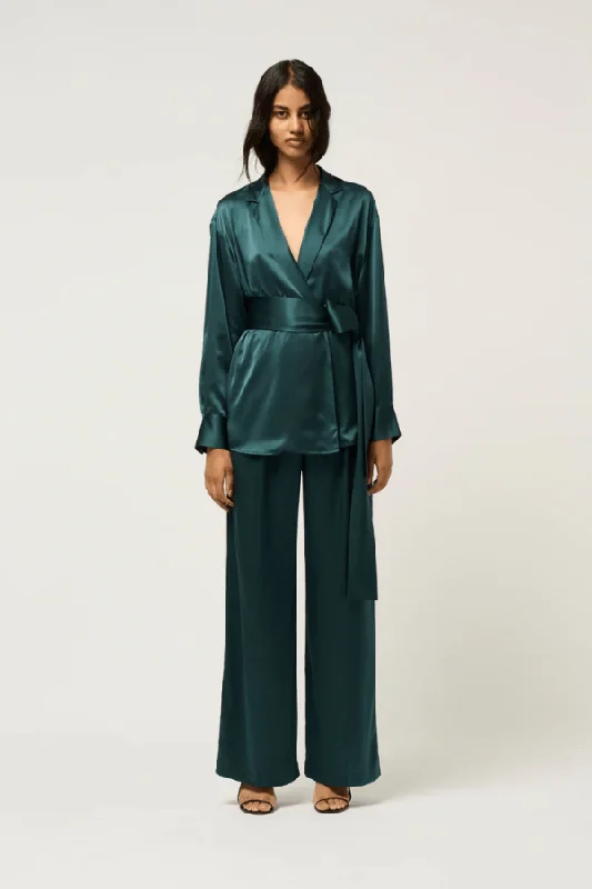 Relaxed Silk Boy Pant Green