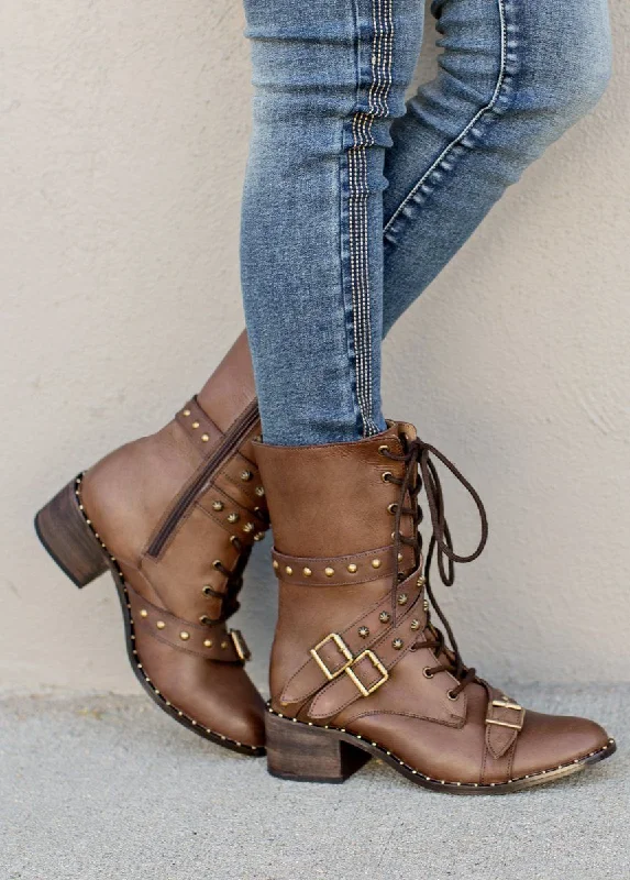 Rowan Leather Combat Boot in Brown