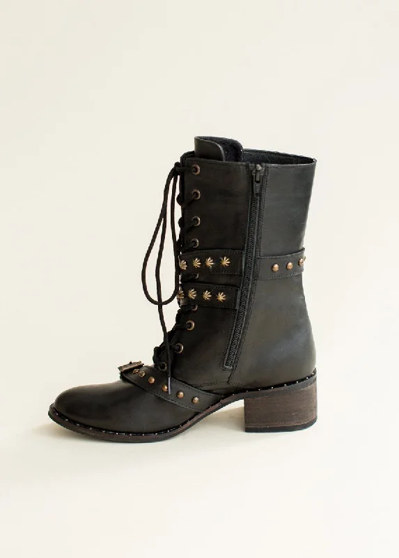 Rowan Leather Combat Boot in Distressed Black