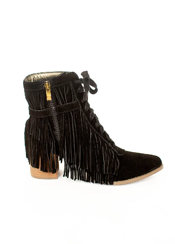 Nika Leather Fringe Boot in Black