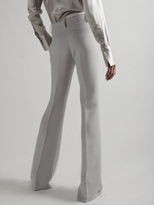 Pearl grey crepe flare trousers