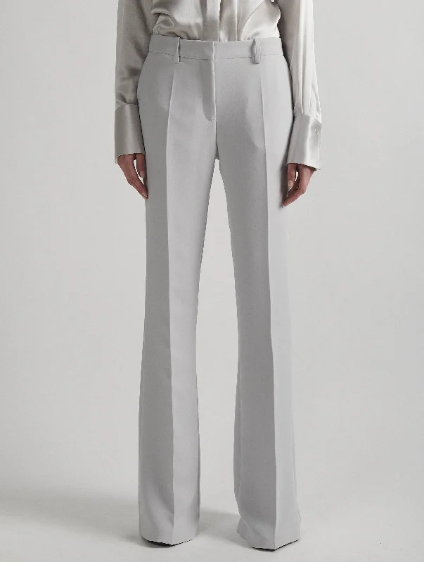 Pearl grey crepe flare trousers