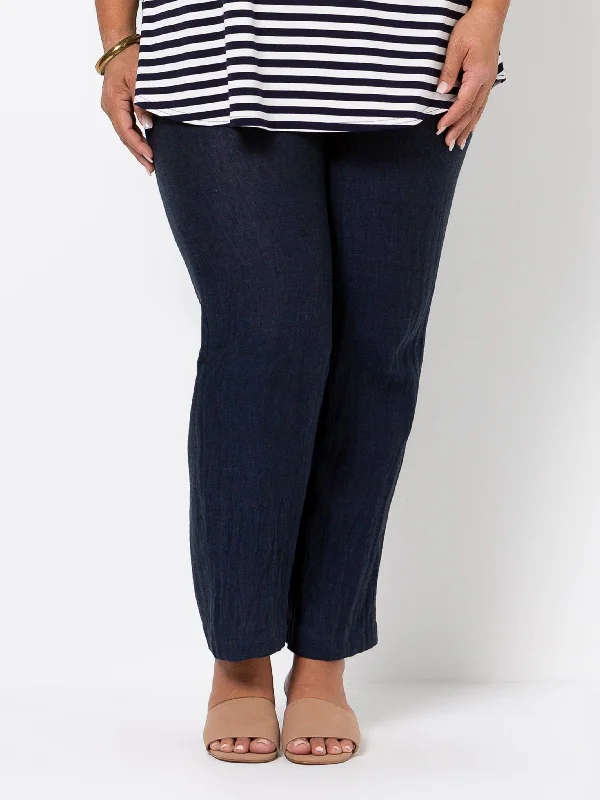 Navy Straight Leg Crinkle Pant