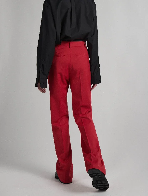 Red wool gabardine high-waisted suit trousers