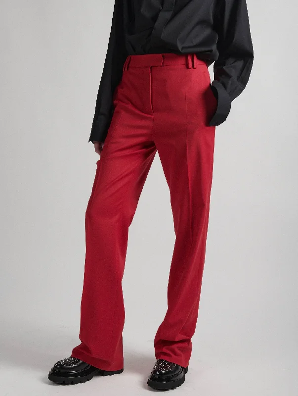 Red wool gabardine high-waisted suit trousers