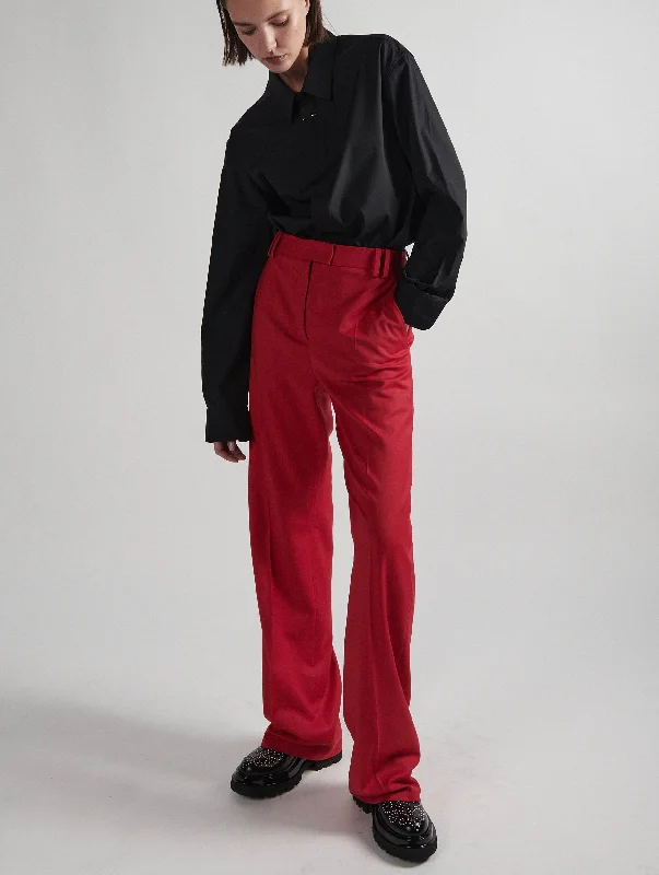 Red wool gabardine high-waisted suit trousers