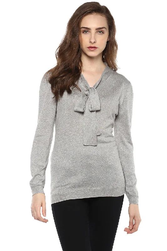 Italian Lurex Grey Front Tie Top(Winter)