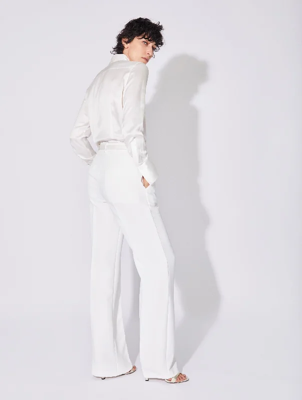 White crepe high waisted flared trousers