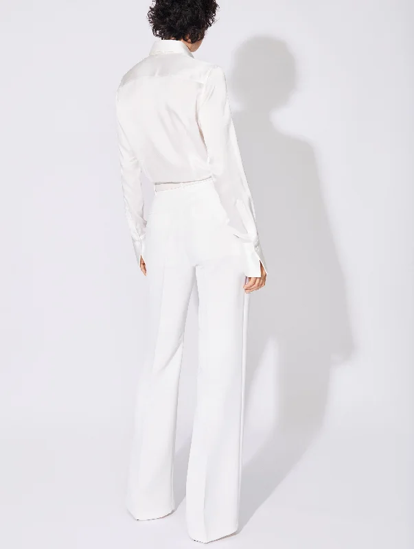 White crepe high waisted flared trousers