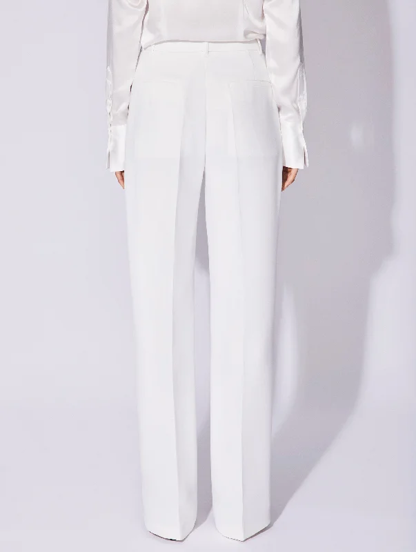 White crepe high waisted flared trousers